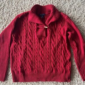 Ladies Chaps PETITE XL red cotton cable sweater with gold toggle button